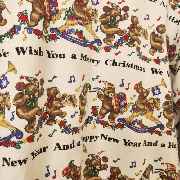 Vintage White Nutcracker Christmas Pullover Sweatshirt Teddy Bears Music Cute - Picture 4 of 12